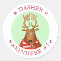 DASHER REINDEER Large Round Stickers