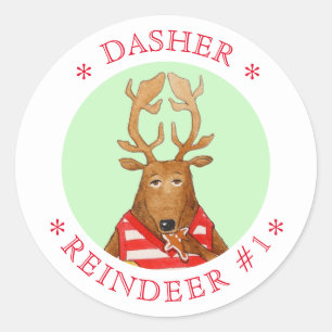 DASHER REINDEER Large Round Stickers