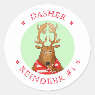 DASHER REINDEER Small Round Stickers