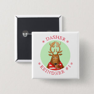 DASHER REINDEER Square Pin Button