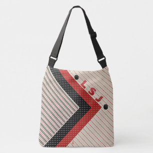 Dashes and Dots - Red Black Cream - Personalised Crossbody Bag