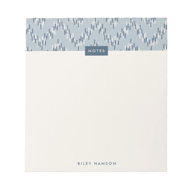 Dashing Boho Ikat Zig Zag Pattern Notepad - Blue (Front)