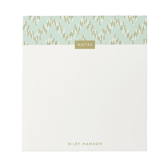 Dashing Boho Ikat Zig Zag Pattern Notepad - Green (Front)