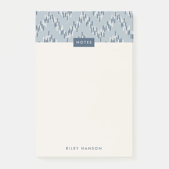 Dashing Boho Ikat Zig Zag Pattern Post-It - Blue Notes (Front)