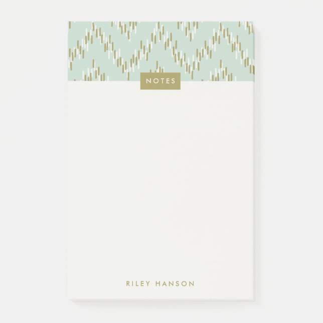 Dashing Boho Ikat Zig Zag Pattern Post-It - Green Notes (Front)