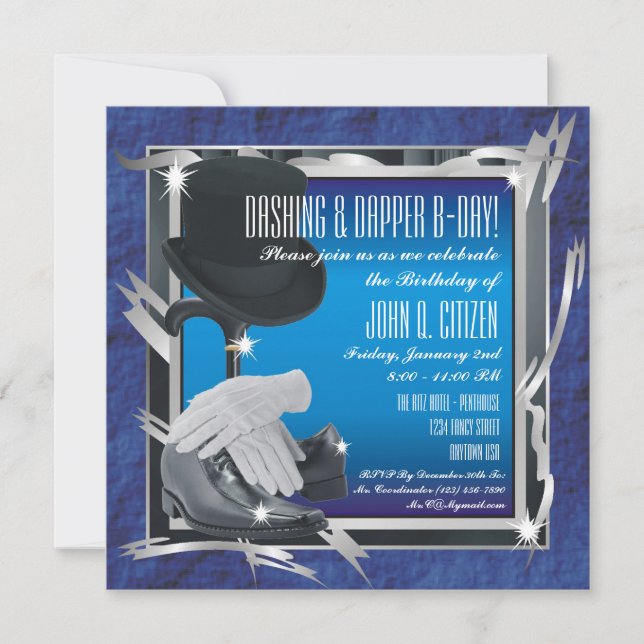 Dashing Custom 5.25 X 5.25 Invitations - Blue (Front)