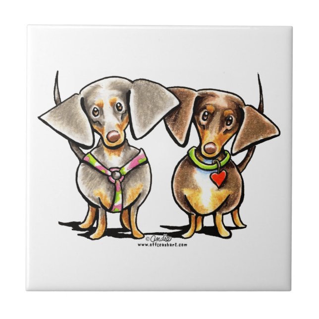Dashing Dappled Dachshunds Ceramic Tile (Front)