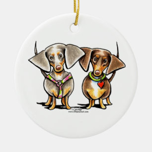Dashing Dappled Dachshunds Ceramic Tree Decoration