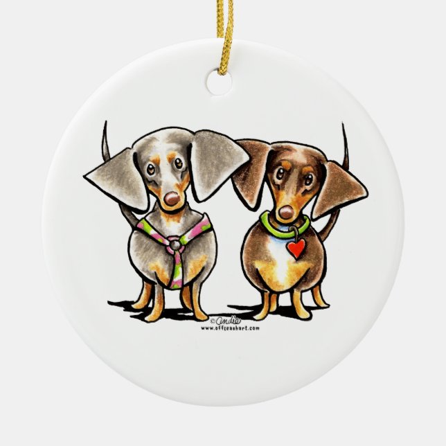 Dashing Dappled Dachshunds Ceramic Tree Decoration (Front)
