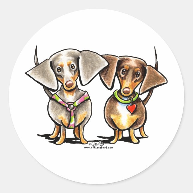 Dashing Dappled Dachshunds Classic Round Sticker (Front)