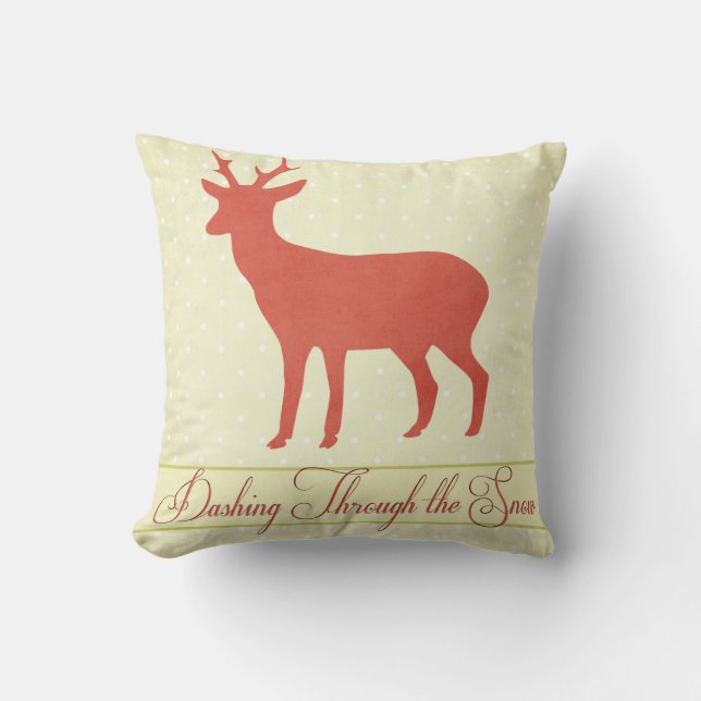 Dashing Deer Pillow - Cream Polka Dots d1 (Front)