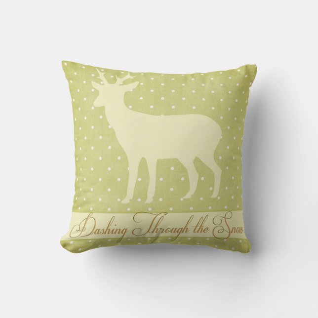 Dashing Deer Pillow - Lime Green Polka Dots d1 (Front)