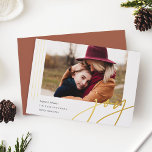 Dashing Script | Joy | Horizontal Photo Foil Holiday Card<br><div class="desc">A modern and elegant holiday card featuring a horizontal or landscape-orientated photo accented with thin vertical foil stripes. "Joy" appears beneath in casual hand lettered gold foil script typography. Personalise with your custom holiday greeting, family name, and the year. A chic and modern minimalist choice for your Christmas 2022 cards....</div>