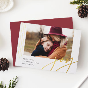 Dashing Script   Joy   Horizontal Photo Foil Holiday Card