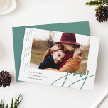 Dashing Script | Joy | Horizontal Photo Holiday Card<br><div class="desc">A modern and elegant holiday card featuring a horizontal or landscape-orientated photo accented with thin vertical stripes. "Joy" appears beneath in casual hand lettered script typography. Personalise with your custom holiday greeting,  family name,  and the year. A chic and modern minimalist choice for your Christmas 2021 cards.</div>