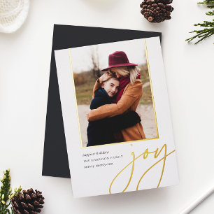 Dashing Script   Joy   Vertical Photo Foil Holiday Card