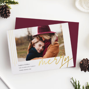 Dashing Script   Merry   Horizontal Photo Foil Holiday Card