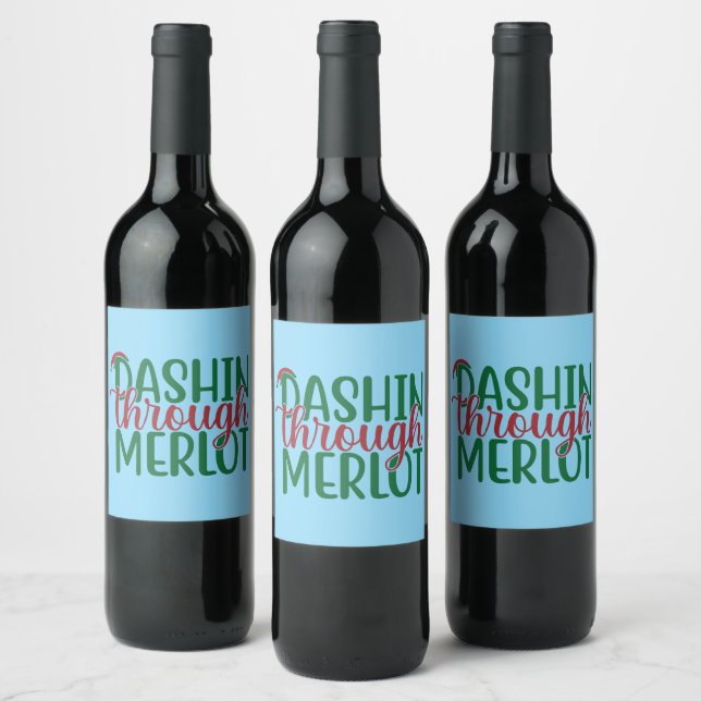 Dashing Through Merlot Wine Label (Bottles)