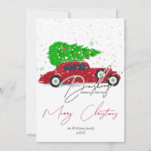 Dashing Through Snow Red Car Christmas Pine Tree