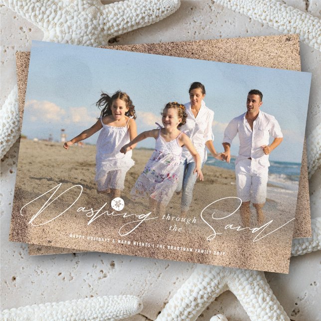 Dashing Through The Sand Beach Coastal Photo Holiday Card (Creator Uploaded)