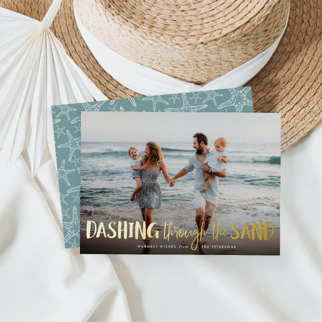 Dashing Through the Sand | Beach Photo Foil Holiday Card (Creator Uploaded)