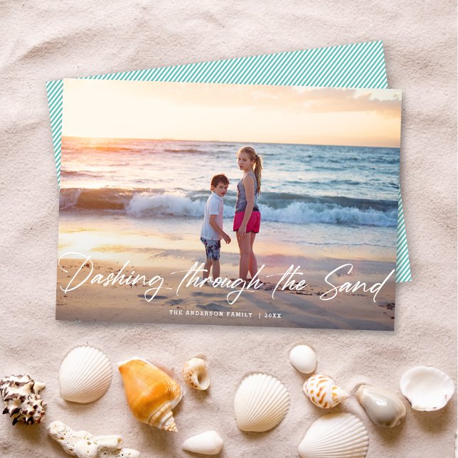 Dashing Through The Sand Vacation Photo Holiday Card (Creator Uploaded)