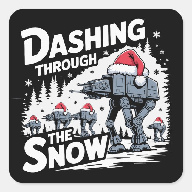 Dashing Through The Snow Christmas Family Holiday Square Sticker (Front)