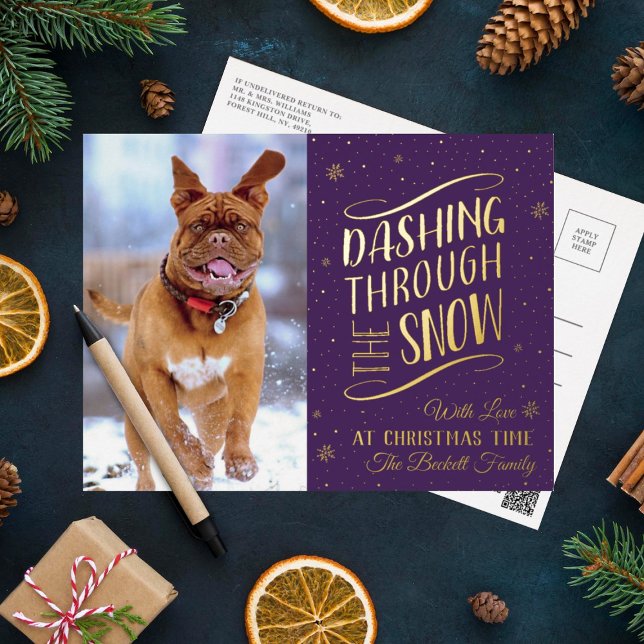 Dashing Through the Snow | Christmas Photo Real Foil Holiday Postcard (Creator Uploaded)