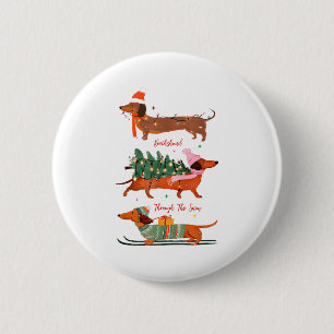 Dashing Through The Snow Christmas Wiener Dog Holi 6 Cm Round Badge