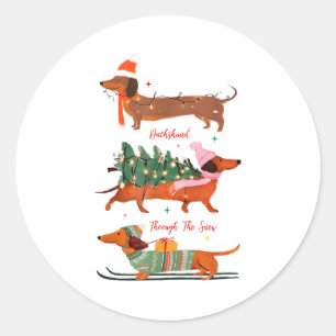 Dashing Through The Snow Christmas Wiener Dog Holi Classic Round Sticker