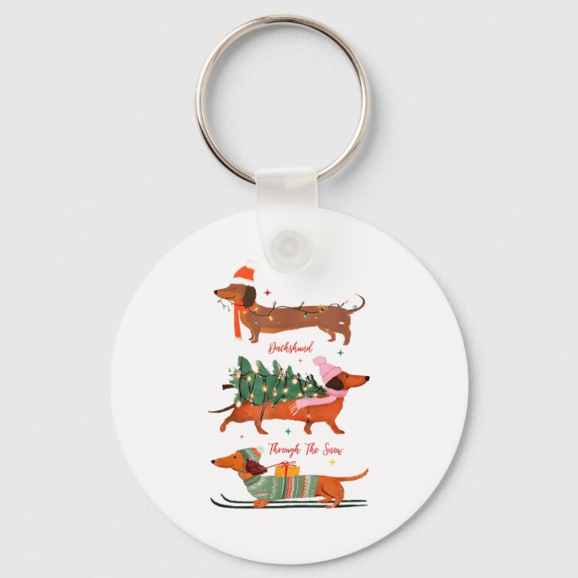 Dashing Through The Snow Christmas Wiener Dog Holi Key Ring (Front)