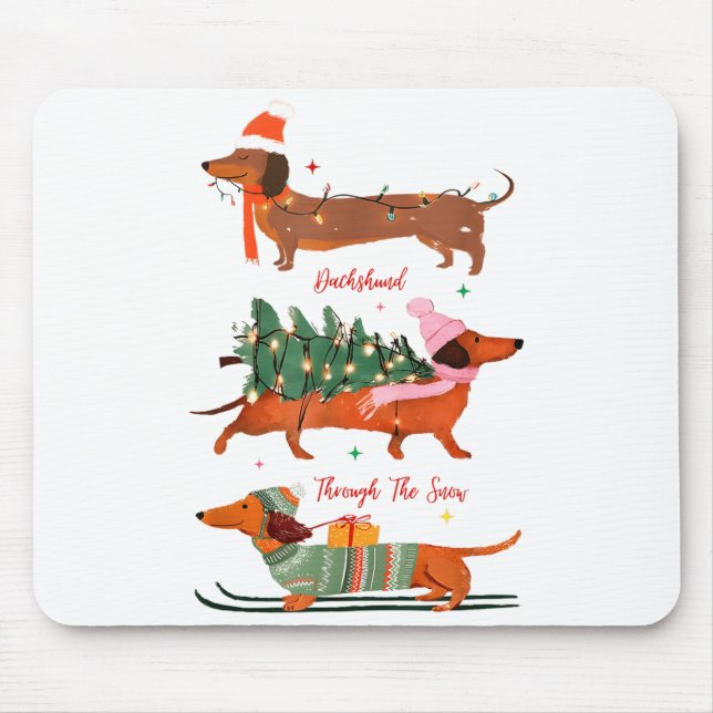 Dashing Through The Snow Christmas Wiener Dog Holi Mouse Pad (Front)