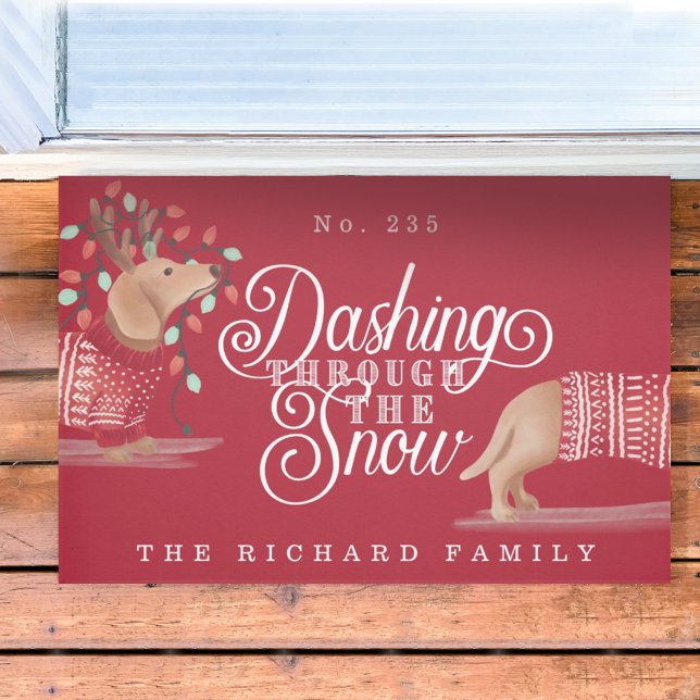 Dashing Through The Snow Dachshund Dog Sweater Doormat (Creator Uploaded)