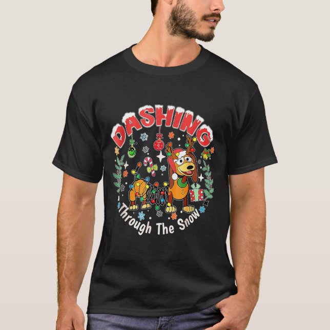 Dashing Through The Snow, Dog Christmas, Funny Chr T-Shirt (Front)