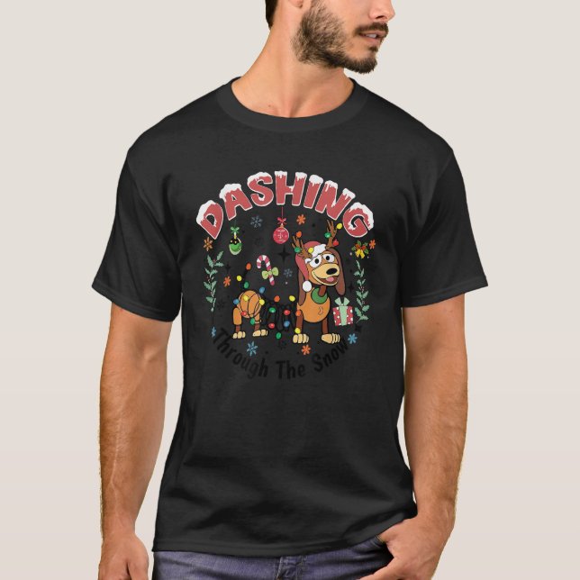 Dashing Through The Snow Funny Dachshund Dog Chris T-Shirt (Front)