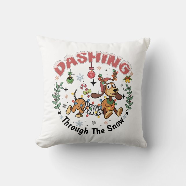 Dashing Through the Snow Funny Dachshund Dog Xmas Cushion (Front)