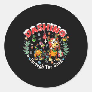 Dashing Through The Snow, Funny Dog Christmas Classic Round Sticker