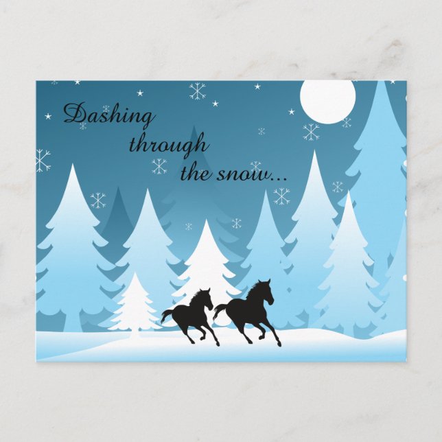 Dashing Through the Snow Horse Christmas Holiday Postcard (Front)