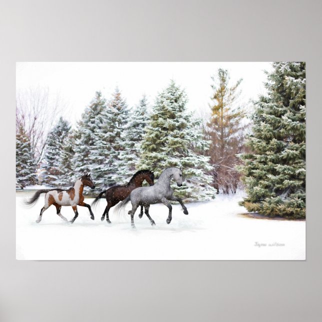 Dashing Through the Snow - Running Horses Art Poster (Front)