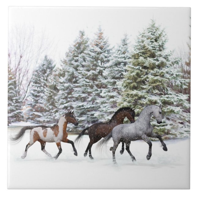 Dashing Through the Snow - Running Horses Ceramic Tile (Front)