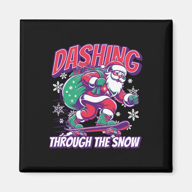 Dashing Through The Snow Skateboarding Santa  Magnet (Front)