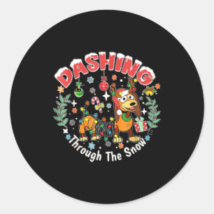 Dashing Through The Snow Slink Dog Christmas Classic Round Sticker