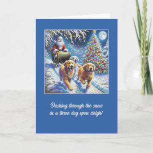 Dashing Through The Snow With 3 Golden Retrievers  Holiday Card