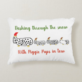 Dashing through the snow with Piggie Pups in tow Decorative Cushion