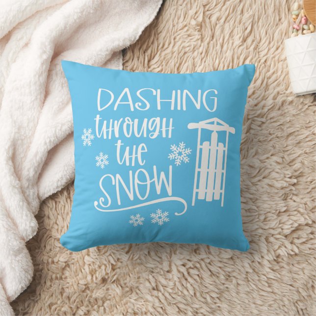 Dashing Through The Snow with Sled & Snowflakes Cushion (Blanket)