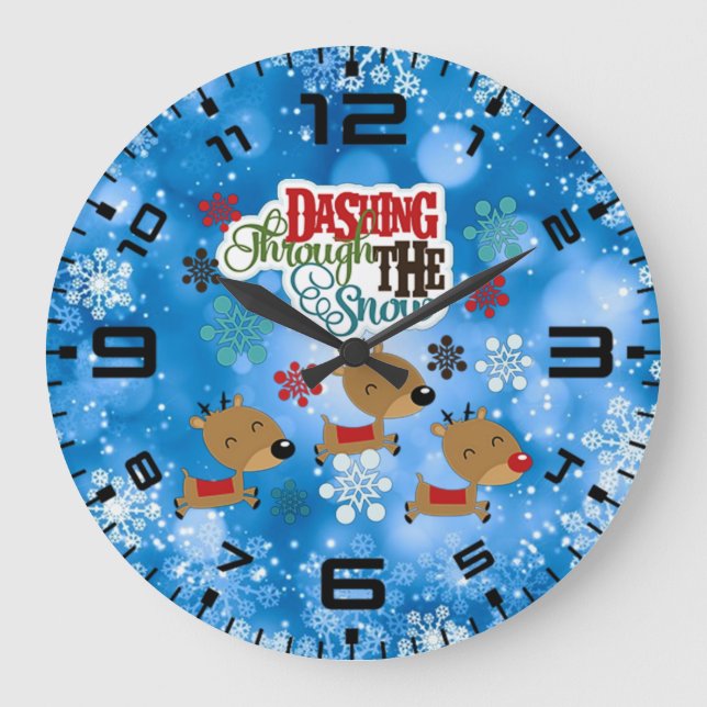Dashing Throw The Snow Large Clock (Front)