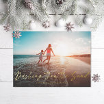 Dashing Thru the Sand Beach Photo Foil Holiday Card<br><div class="desc">Dashing thru the sand in brush style script in editable colours; backer colour is also optional.</div>