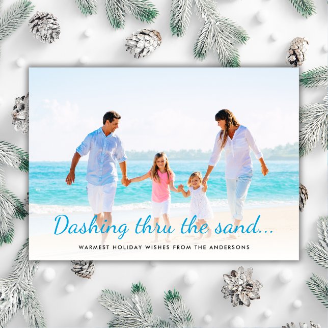 Dashing Thru The Sand Tropical Coastal Chic Photo Holiday Card (Creator Uploaded)
