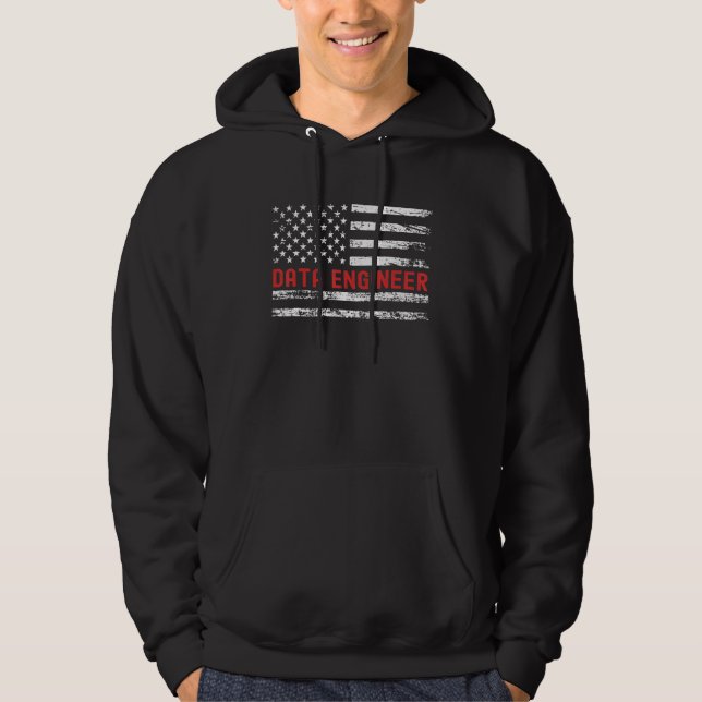 Data Engineer USA Flag Profession Retro Job Title Hoodie (Front)