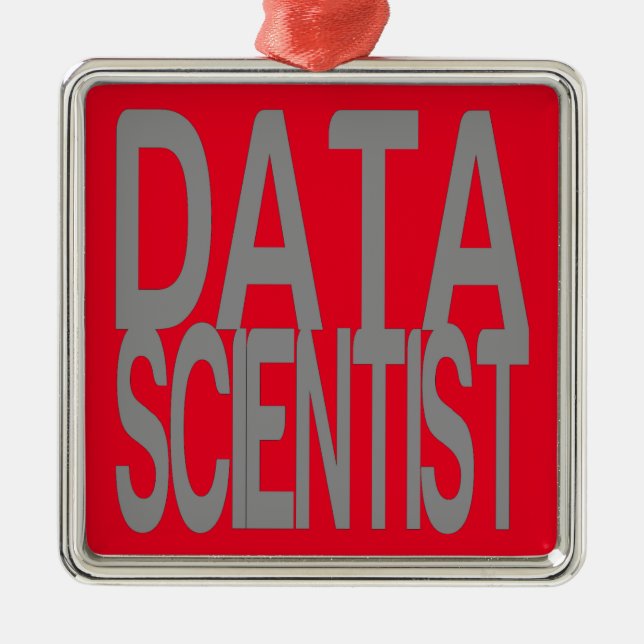 Data Scientist in Tall Silver Text Metal Ornament (Front)
